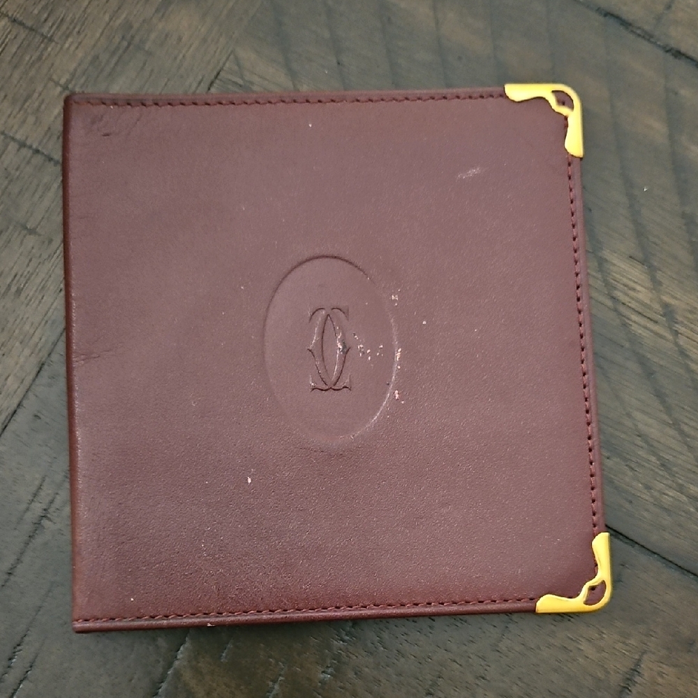 Cartier Burgundy Leather Card & Key Holder with Gold Corner Accents